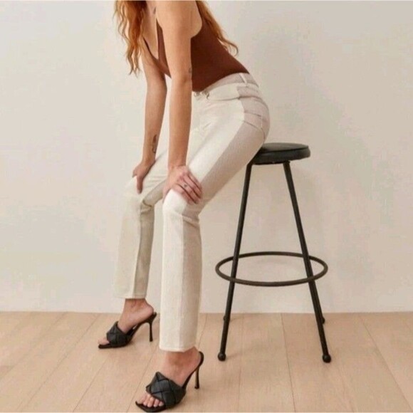 Reformation Denim - New Reformation Jeans Cynthia Tonal Reworked High Rise Straight Jeans Clay Sz 24